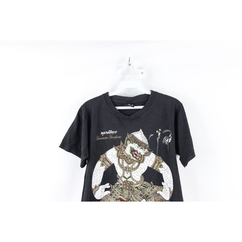 Vintage Streetwear Mens Medium Faded Hanuman Transform Thailand T-Shirt Black - Picture 2 of 12